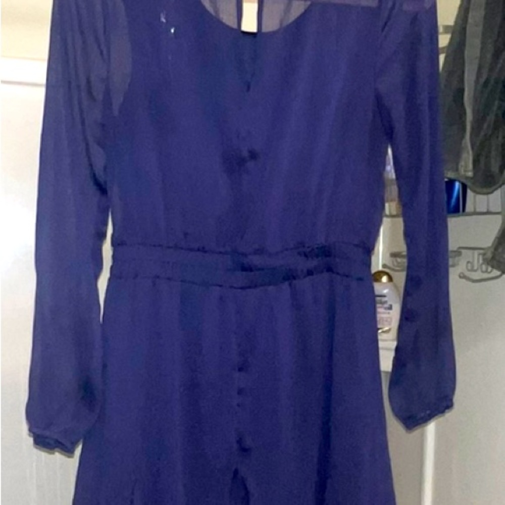 NWOT Francesca’s Navy, sheer & polyester dress.